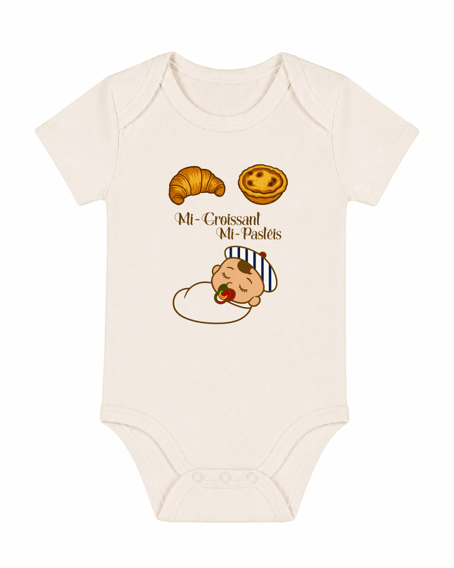 Body bébé fille « Mi-Croissant, Mi-Pastéis », à plat – body naissance franco-portugais coton bio – Casa Ramani