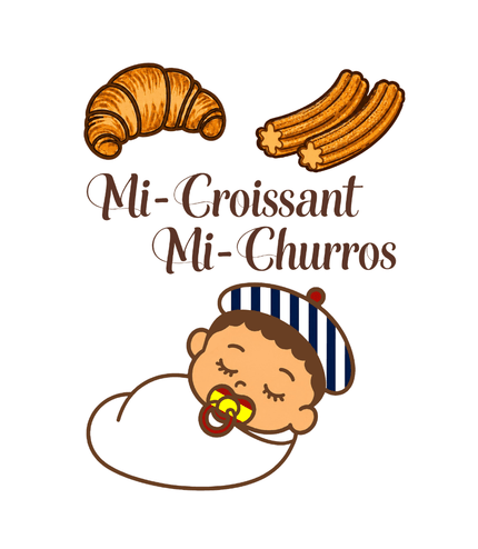 Body bébé franco-espagnol « Mi-Croissant, Mi-Churros » porté – vêtement bébé double culture France-Espagne – Casa Ramani