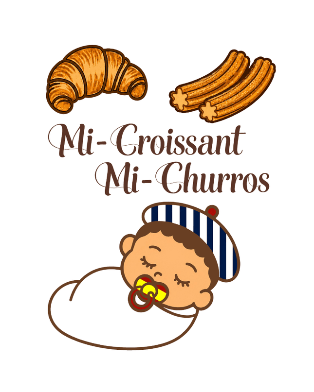 Body bébé franco-espagnol « Mi-Croissant, Mi-Churros » porté – vêtement bébé double culture France-Espagne – Casa Ramani