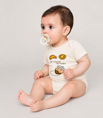 Body bébé garçon blanc « Mi-Croissant, Mi-Pastéis », 100% coton bio – cadeau naissance franco-portugais – Casa Ramani