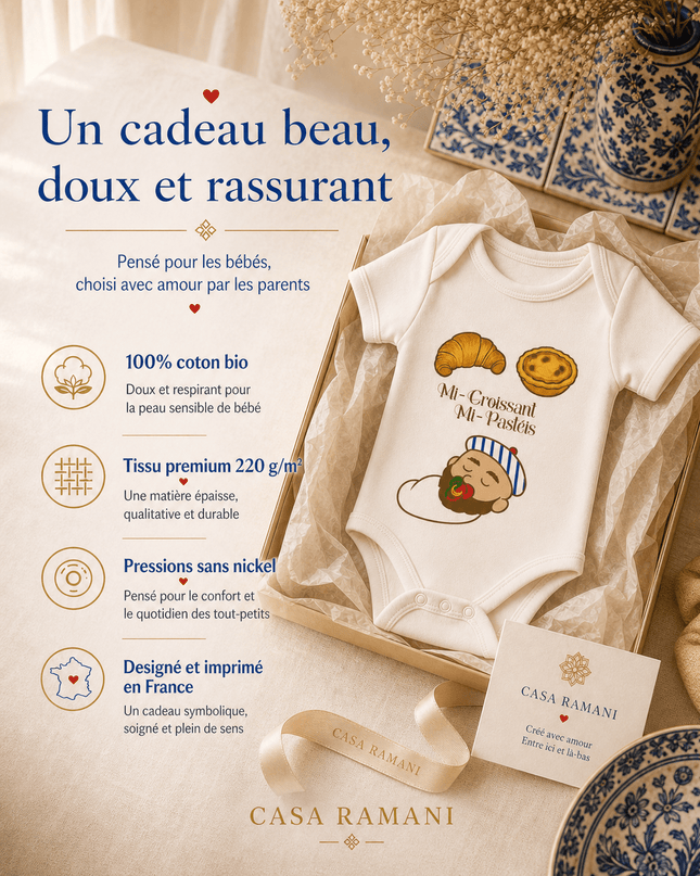 Body Bébé "Mi - Croissant Mi - Pasteis" – Franco - Portugais – 100% Coton Bio🎁 - Casa Ramani