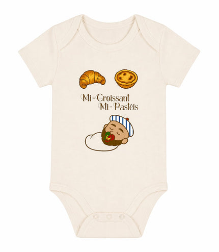 Body bébé garçon « Mi-Croissant, Mi-Pastéis », zoom broderie – body franco-portugais coton bio – Casa Ramani