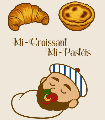 Body bébé « Mi-Croissant, Mi-Pastéis » racines Portugal x France, vue détail – Casa Ramani
