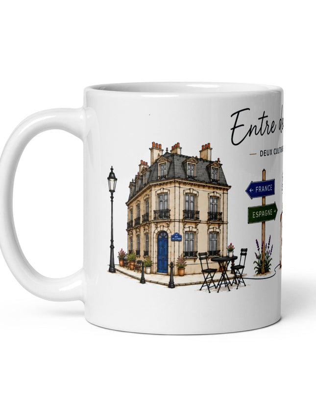 Mug franco-espagnol « Entre deux chez-moi », vue de dos – cadeau franco-espagnol – Casa Ramani