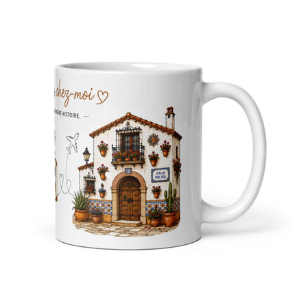 Mug franco-espagnol « Entre deux chez-moi », vue de profil – cadeau café France-Espagne – Casa Ramani