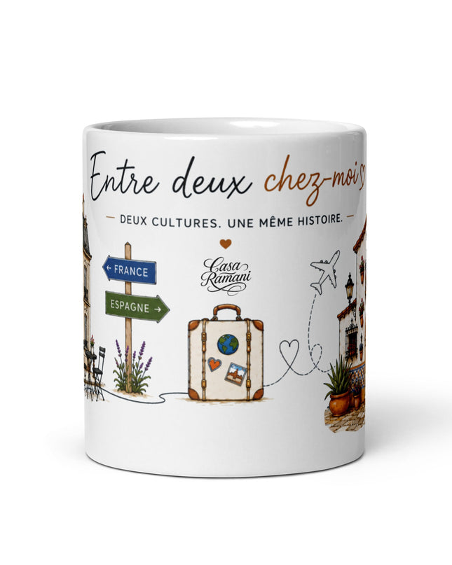 Mug franco-espagnol « Entre deux chez-moi », zoom détail impression – cadeau franco-espagnol – Casa Ramani