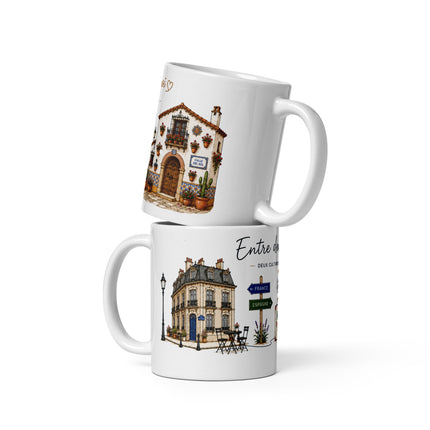 Mug franco-espagnol « Entre deux chez-moi », 325 ml – vue de face, cadeau France-Espagne – Casa Ramani