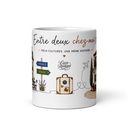 Mug franco-italien « Entre deux chez-moi », zoom détail impression – cadeau franco-italien – Casa Ramani