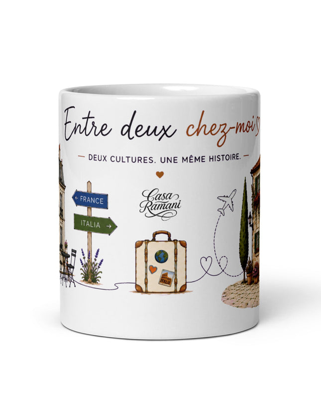 Mug franco-italien « Entre deux chez-moi », zoom détail impression – cadeau franco-italien – Casa Ramani