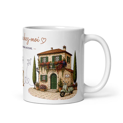 Mug franco-italien « Entre deux chez-moi », vue de profil – cadeau café France-Italie – Casa Ramani