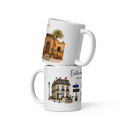 Mug franco-marocain « Entre deux chez-moi », 325 ml – vue de face, cadeau France-Maroc – Casa Ramani