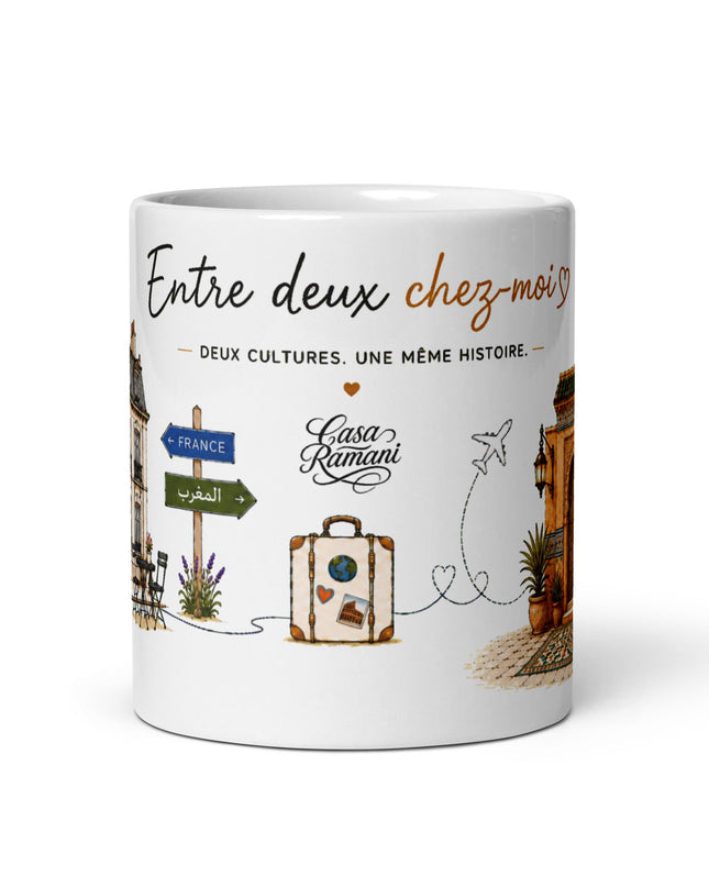 Mug franco-marocain « Entre deux chez-moi », vue de dos – cadeau franco-marocain – Casa Ramani