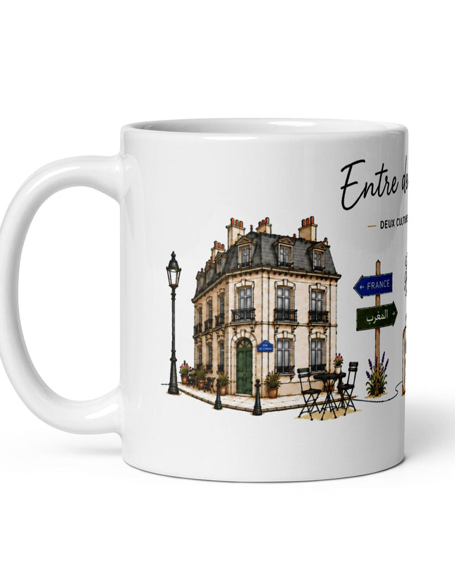 Mug franco-marocain « Entre deux chez-moi », zoom détail impression – cadeau franco-marocain – Casa Ramani
