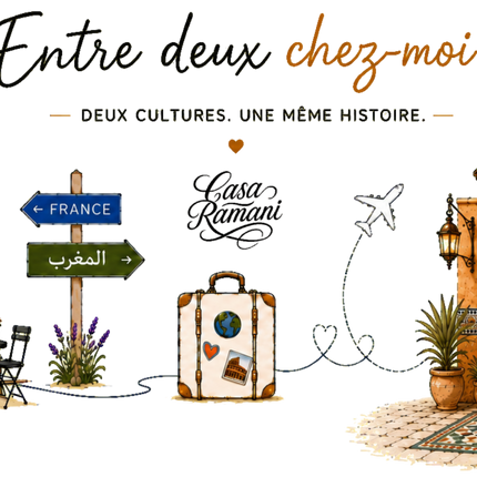 Illustration du mug franco-marocain « Entre deux chez-moi », modèle et détails visuels – Casa Ramani