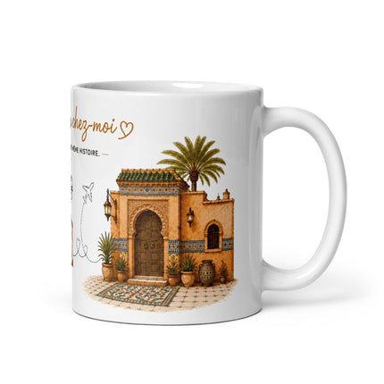 Mug franco-marocain « Entre deux chez-moi », vue de profil – cadeau café France-Maroc – Casa Ramani