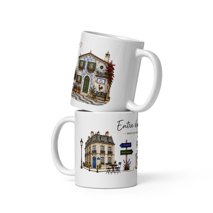 Mug franco-portugais « Entre deux chez-moi », 325 ml – vue de face, cadeau France-Portugal – Casa Ramani