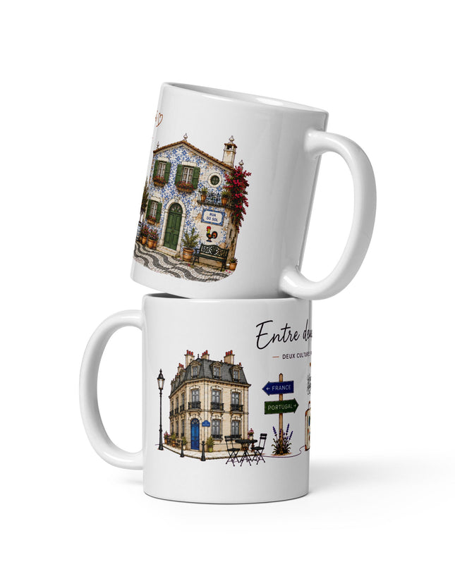 Mug franco-portugais « Entre deux chez-moi », 325 ml – vue de face, cadeau France-Portugal – Casa Ramani