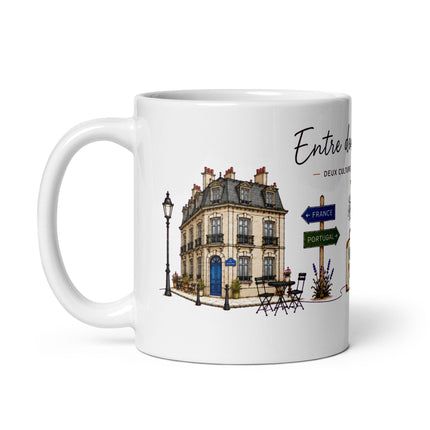 Mug franco-portugais « Entre deux chez-moi », zoom détail impression – cadeau franco-portugais – Casa Ramani