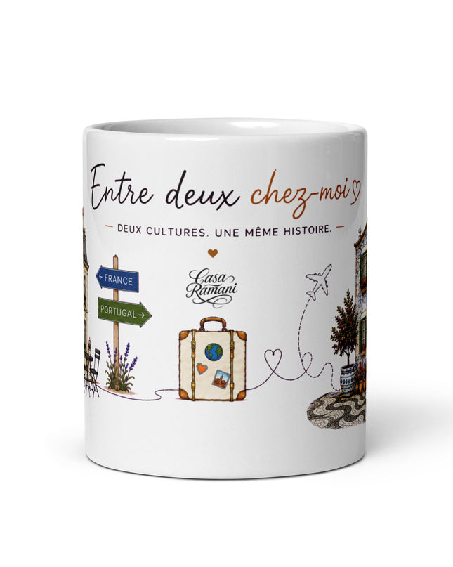 Mug franco-portugais « Entre deux chez-moi », vue de profil – cadeau café France-Portugal – Casa Ramani