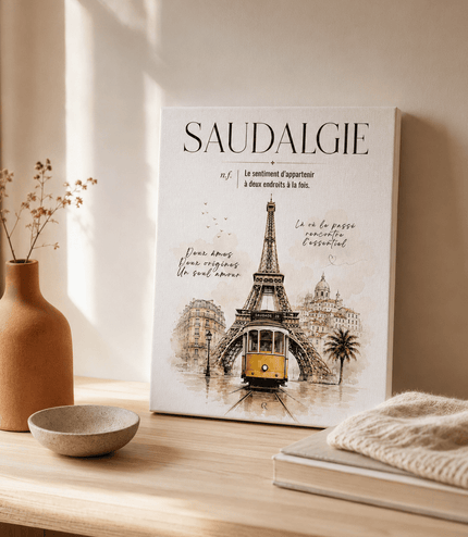 Toile murale « Saudalgie » accrochée au mur, décoration franco-portugaise – Casa Ramani