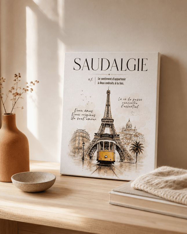 Toile murale « Saudalgie » accrochée au mur, décoration franco-portugaise – Casa Ramani